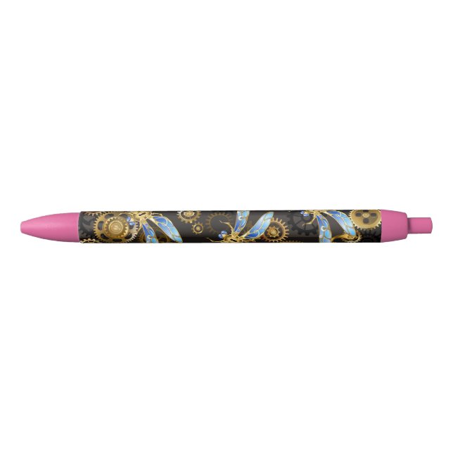 Stylo Noir Dragonflies de Steampunk sur arrière - plan rayé b (Devant)