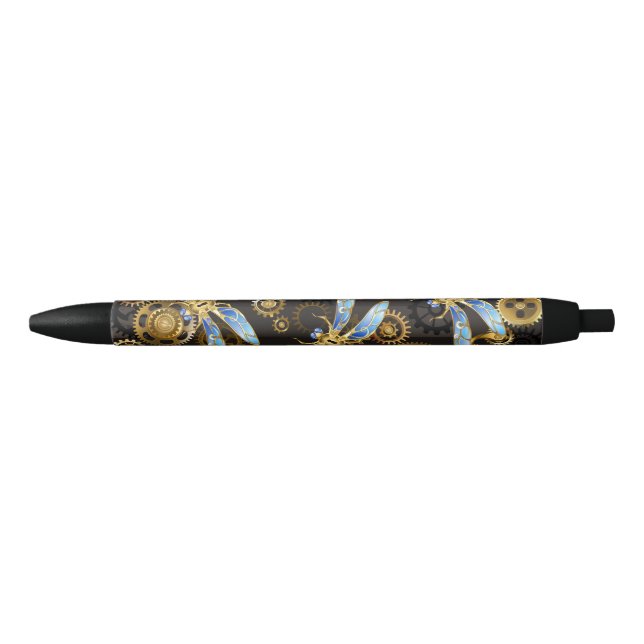 Stylo Noir Dragonflies de Steampunk sur arrière - plan rayé b (Devant)
