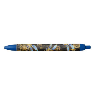 Stylo Noir Dragonflies de Steampunk sur arrière - plan rayé b