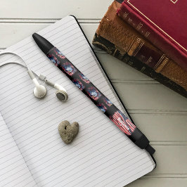 Stylo Noir Drapeau Américain Bleu Blanc Rouge Aigle Roses Pat