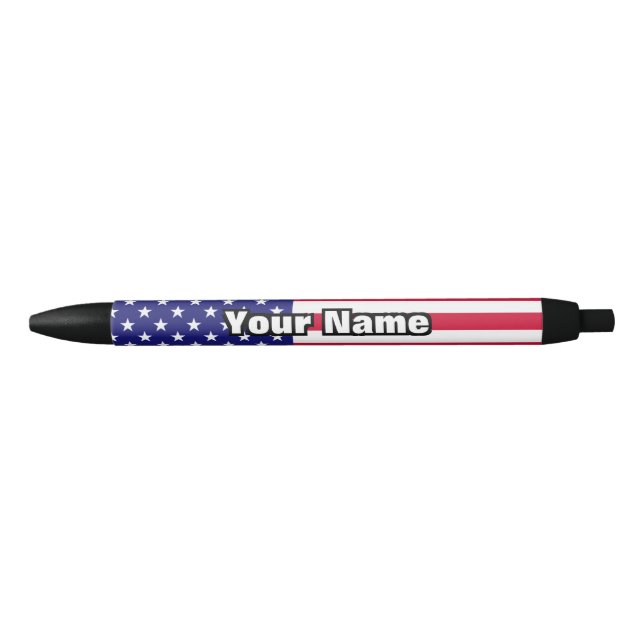 Stylo Noir Drapeau américain des Etats-Unis (Devant)