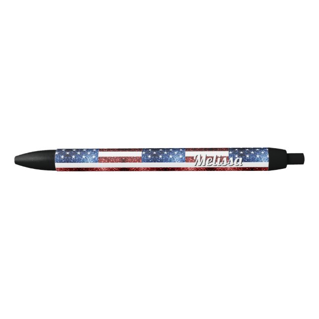 Stylo Noir Drapeau américain rouge bleu étincelant parties sc (Devant)