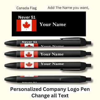 Stylo Noir Drapeau canadien personnalisé Jamais 51 Noir