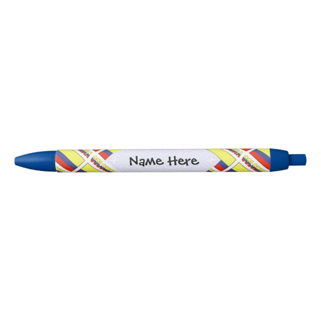 Stylo Noir Drapeau colombien et colombien avec votre nom (Devant)