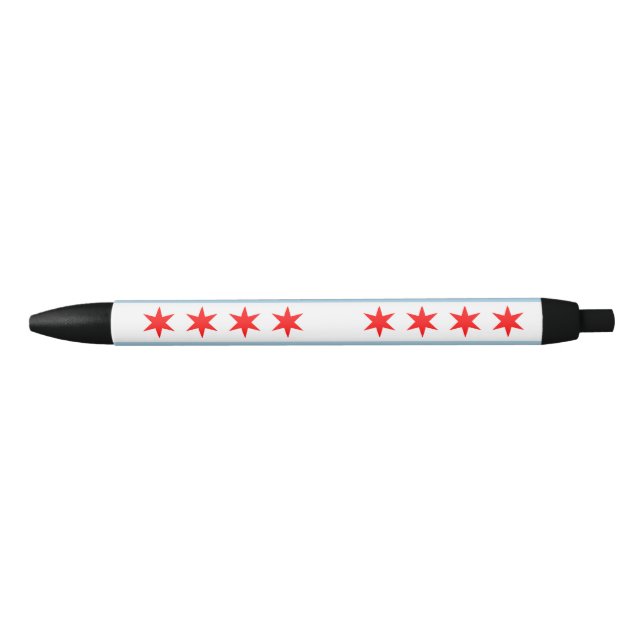 Stylo Noir Drapeau de Chicago, Illinois Black Ink Pen (Devant)