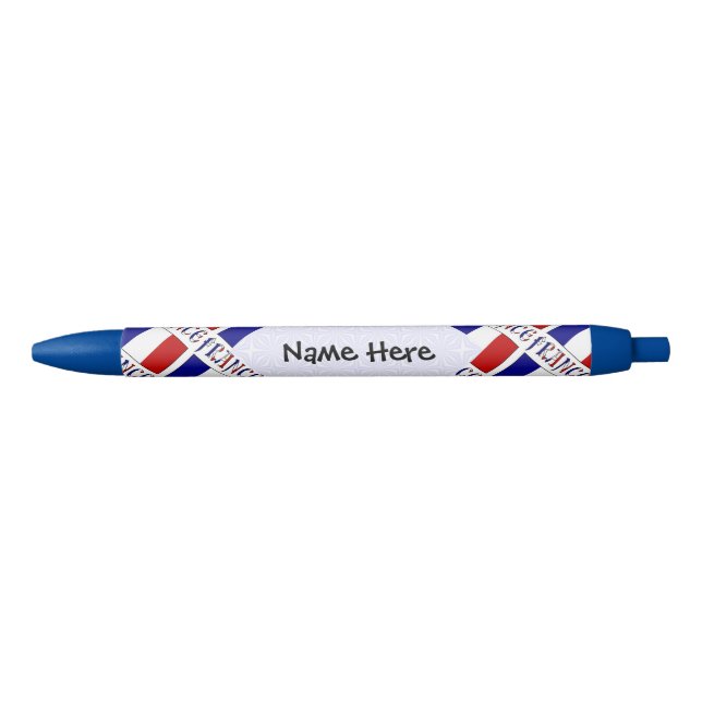 Stylo Noir Drapeau français avec votre nom (Devant)