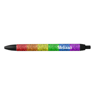 Stylo Noir Drapeau LGBT vif arc-en-ciel pétillants Personnali