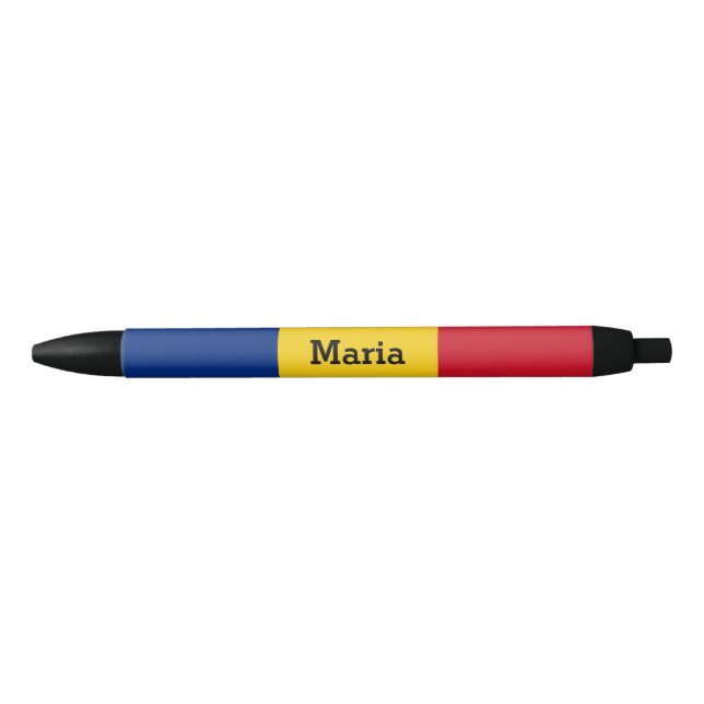 Stylo Noir Drapeau roumain personnalisé (Devant)