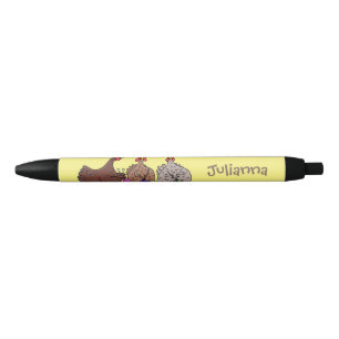 Stylo Noir Drôle dessin animé de poulets de tricot