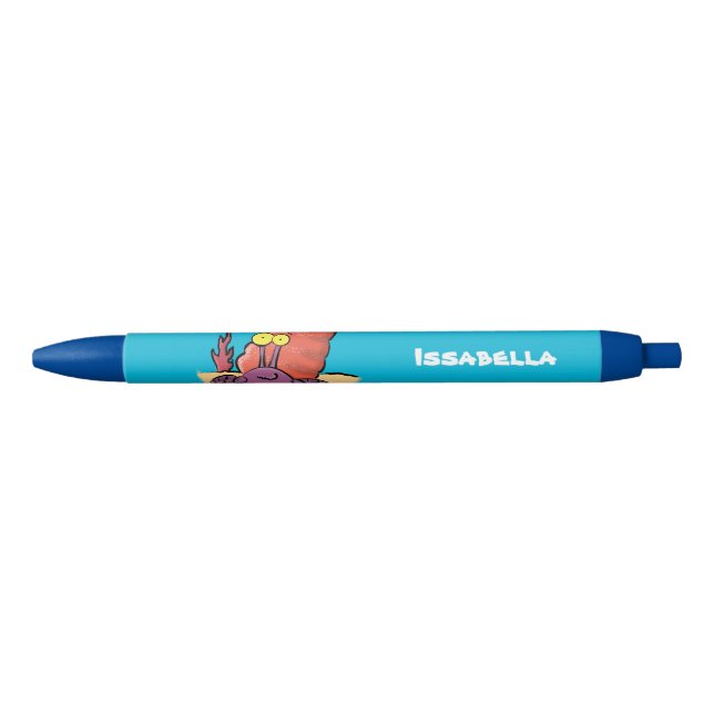 Stylo Noir Drôle mignon caricature pourpre crabe ermite (Devant)