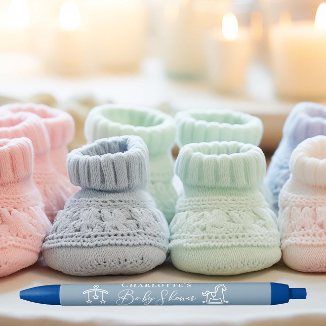 Stylo Noir Dusty Blue Baby shower Chic Personnalisé (Créateur téléchargé)
