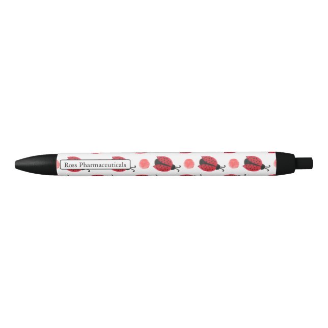 Stylo Noir Eau monogramme personnalisée Ladybugs (Devant)