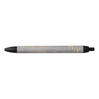 Stylo Noir Écorce d'arbre rustique personnalisée avec initial
