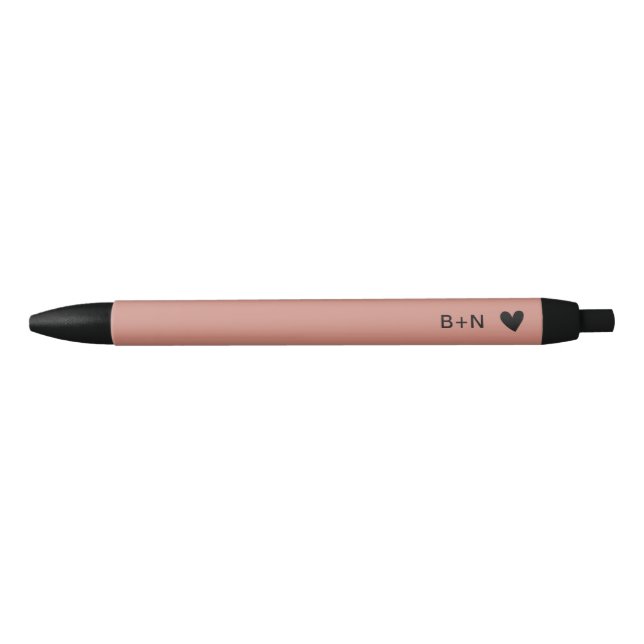 Stylo Noir Écriture Moderne Élégante Cœur Noir et Rose (Devant)