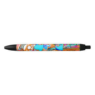 Stylo Noir Electric Orange & Cyan Dreams — Abstrait Pop Desig