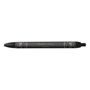 Stylo Noir Élégant Agate Noir Or Sombre Mariage Souvenir