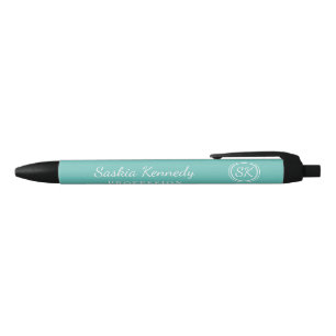 Stylo Noir Élégant Aqua Professionnel Monogramme Entreprise