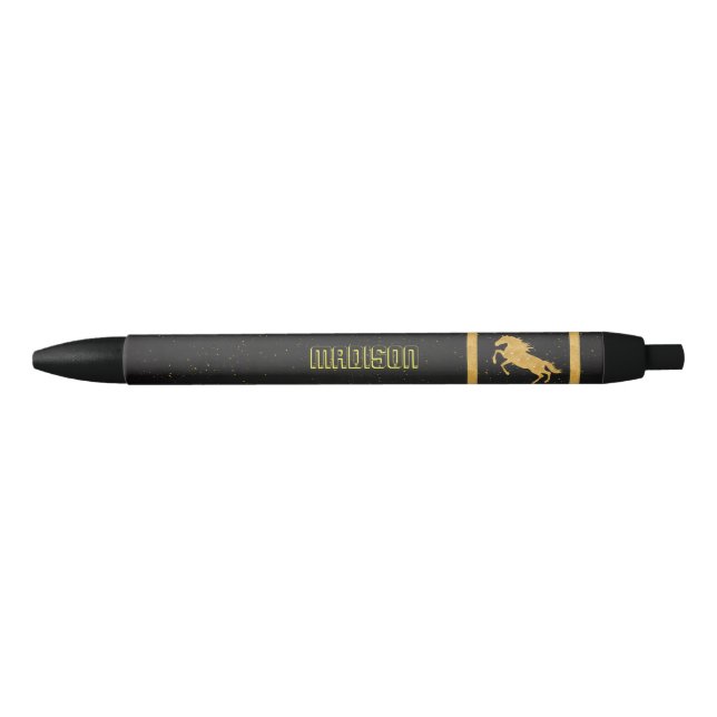 Stylo Noir Elégant Black Gold Horse école personnalisée (Devant)