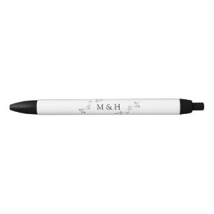 Stylo Noir Elégant Blanc Botanique Aquarelle Mariage Favorise
