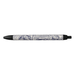 Stylo Noir Elégant bleu et Marbre blanc spiral
