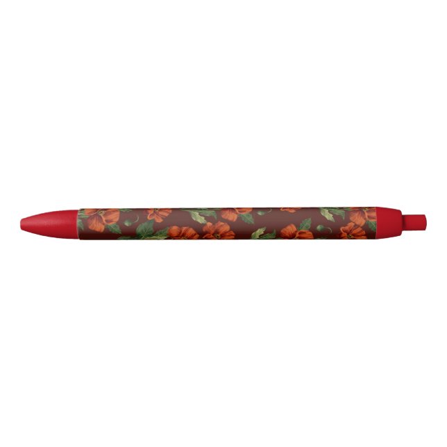 Stylo Noir Elegant Botanical Crimson Poppies (Devant)