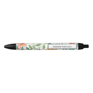 Stylo Noir Élégant floral personnalisé aquarelle