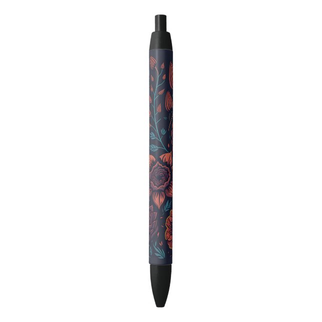 Stylo Noir Élégant joli moderne Art floral rouge et bleu fonc (devant Vertical)
