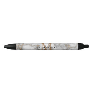 Stylo Noir Élégant marbre d'or roux noir gris monogramme