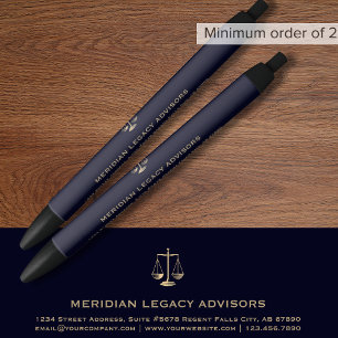 Stylo Noir Élégant Marine Marine Justice Scale Logo Gold Pen