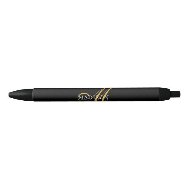 Stylo Noir Élégant Monogram Gold Script noir (Devant)