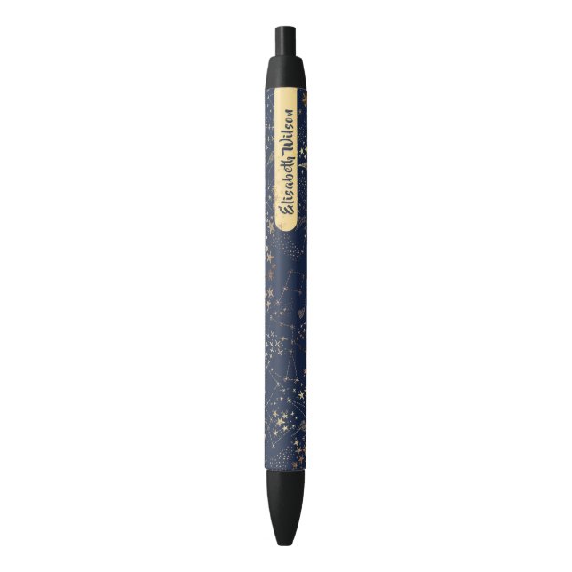 Stylo Noir Élégant Monogramme bleu or céleste magique (devant Vertical)