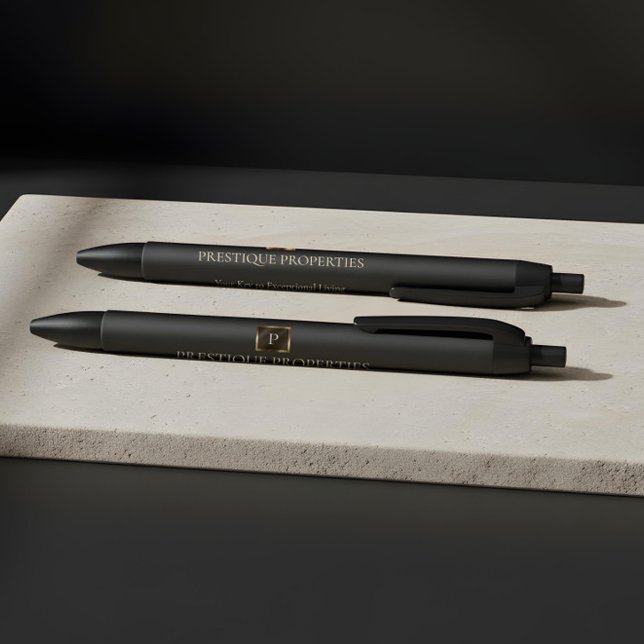 Stylo Noir Élégant Monogramme en Or Personnalisé Entreprise d (Elegant Gold Monogram Personalized Luxury Business Pen)