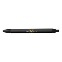 Élégant Monogramme Noir Or Classique Nom Initial