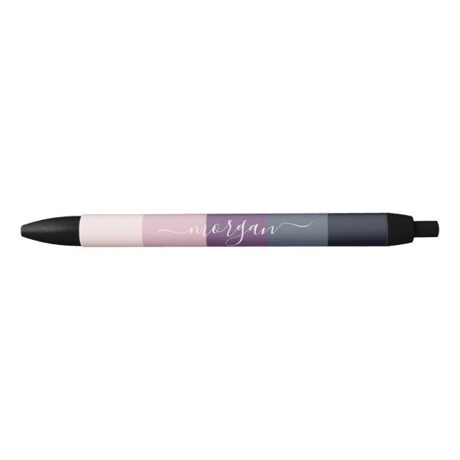 Stylo Noir Élégant Monogramme rose violet (Devant)