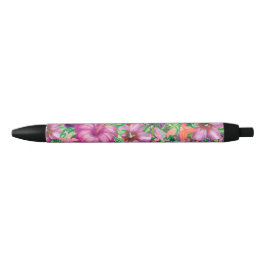 Stylo Noir Élégant Motif de fleurs tropicales