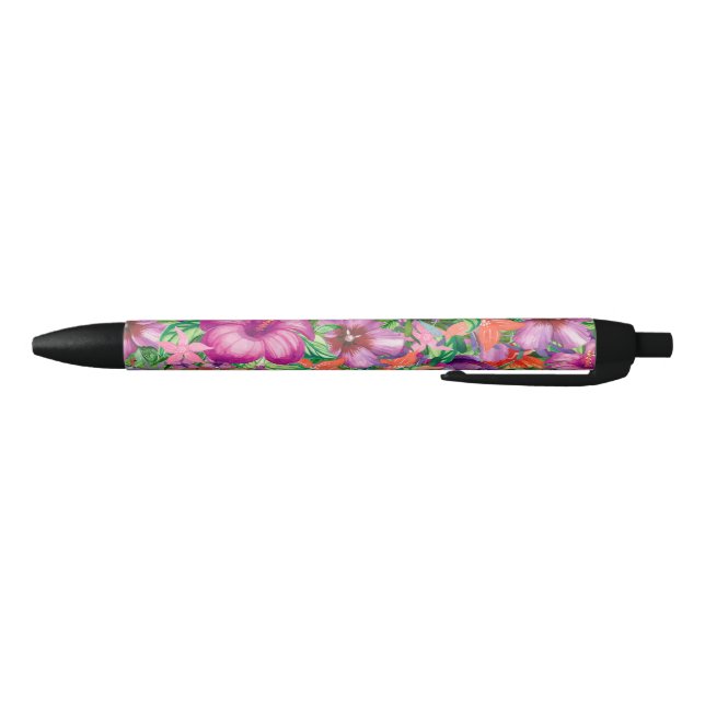 Stylo Noir Élégant Motif de fleurs tropicales (Bas)
