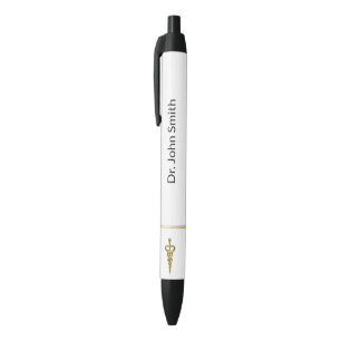 Stylo Noir Élégant Noble Élégant Or Argent Asclépios Médical