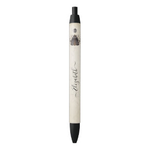 Stylo Noir Elégant noir blanc Boho floral papillon papillon