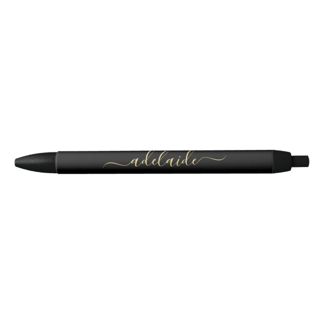 Stylo Noir Élégant Noir Monogramme Nom Élégant Script (Devant)
