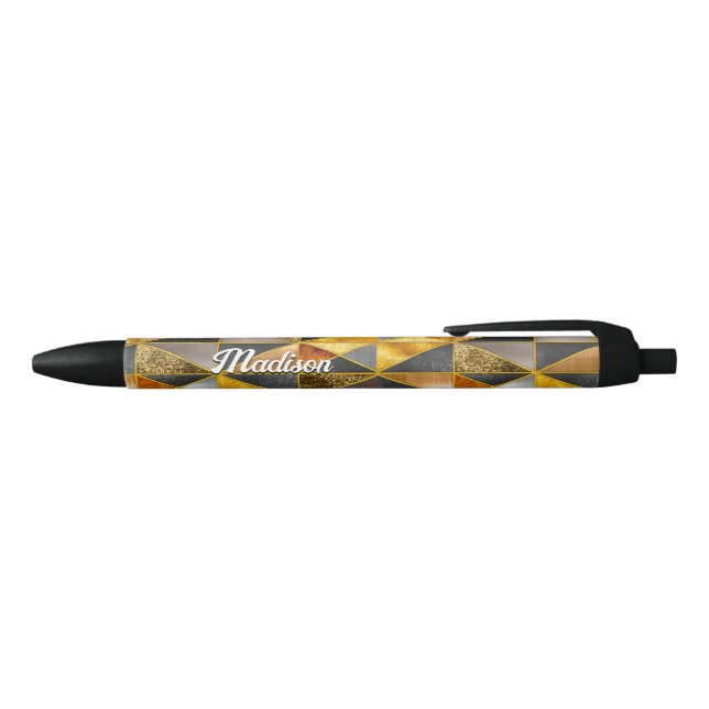 Stylo Noir Elégant or noir argent triangles géométriques (Haut)
