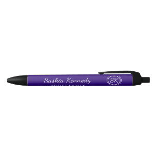 Stylo Noir Élégant Purple Professionnel Monogramme Entreprise