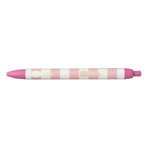 Stylo Noir Élégant rose d'ananas en or motif rayé