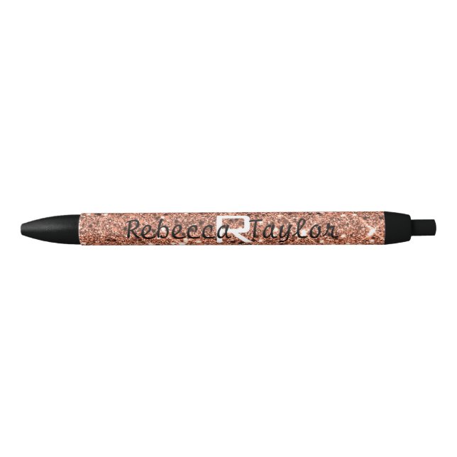 Stylo Noir Élégant Rose Parties scintillant or Monogramme Sty (Devant)