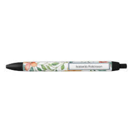 Stylo Noir Elégante aquarelle florale personnalisée