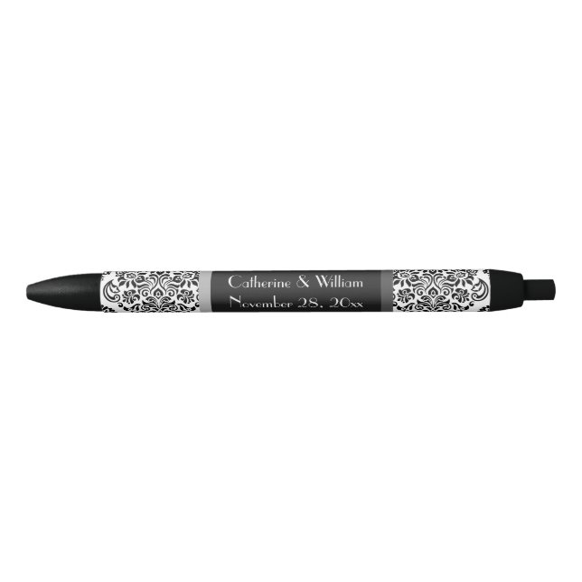 Stylo Noir Elégante Damask Black Motif Mariage marié Groom (Devant)