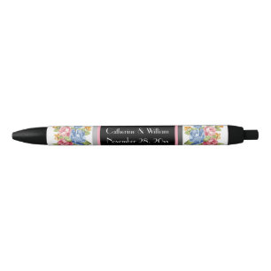 Stylo Noir Élégante Motif de fleurs Mariage marié