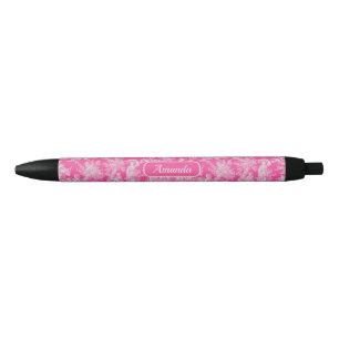 Stylo Noir Elégante toile rose vintage de jouy