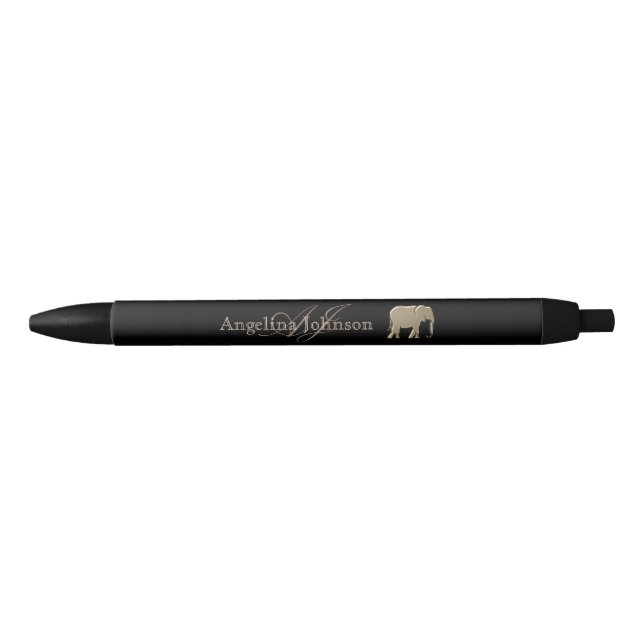 Stylo Noir Eléphant Or et noir Monogramme (Devant)
