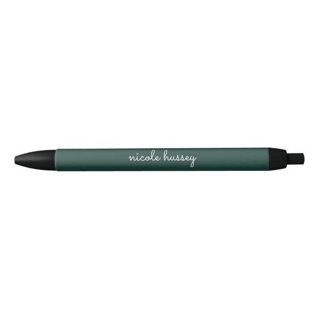 Stylo Noir Émeraude verte | Moderne Monogramme élégant (Devant)