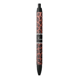 Stylo Noir Empreinte de léopard d'parties scintillant orange 